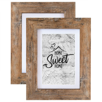 Califortree Rustic Brown 5x7 Picture Frame - Display Photos 4x6 with Mat or 5x7 Without Mat - HD Glass Inside, Wall and Tabletop - Set of 2