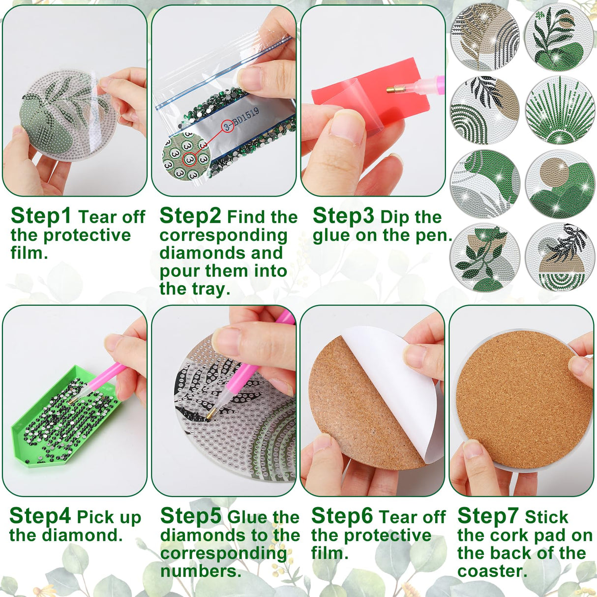 Ovveroche 8 Pcs Diamond Art Painting Coasters with Holder, Diamond Art Coasters Abstract Diamond Art Kits for Adults Beginner Craft Supplies Ovveroche