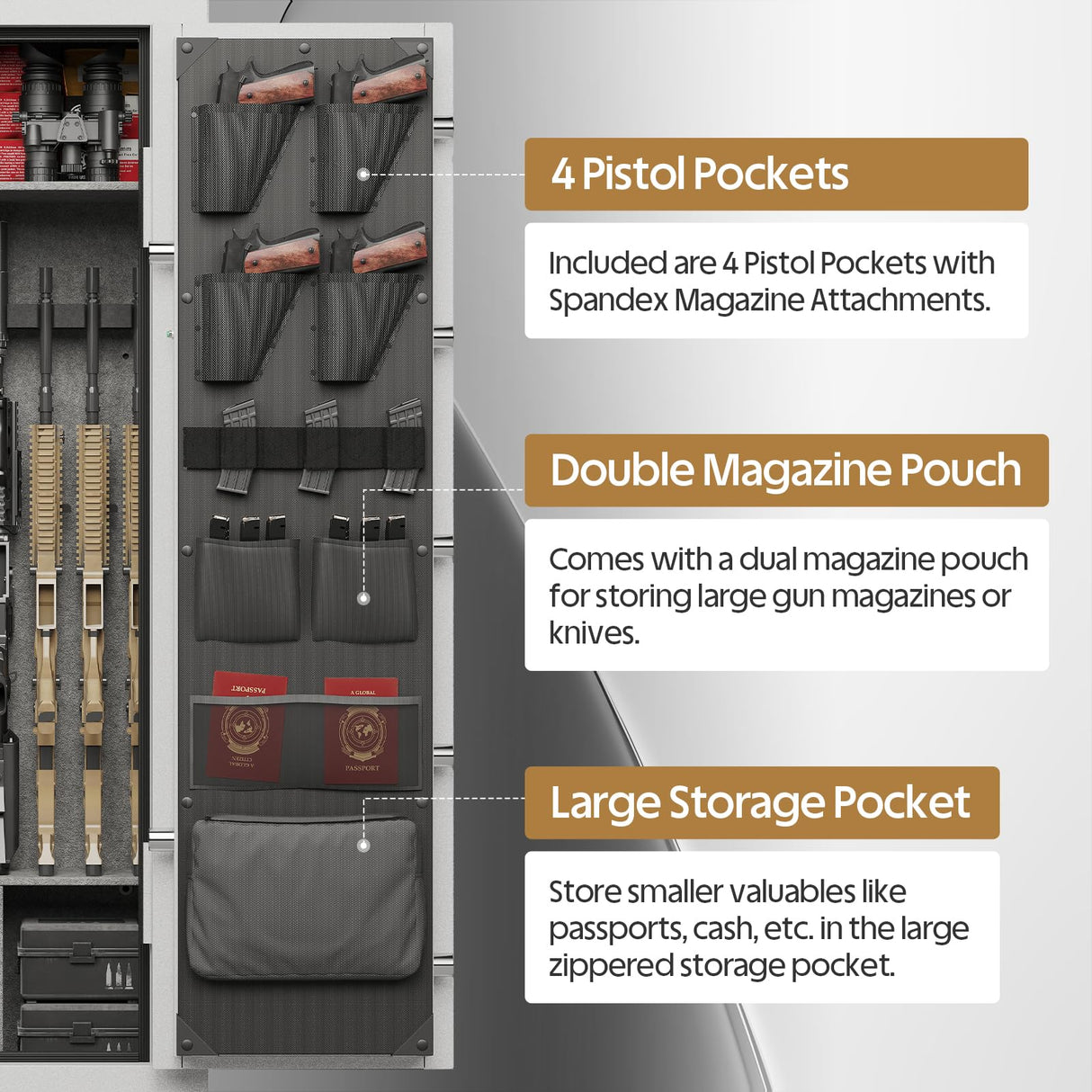 KAER 20 Gun Safe Fireproof - Biometric Gun Safe for Rifles and Pistols Fire Proof, Long Rifle Safe Large Gun Cabinet for Shotguns with Digital Keypad, Removable Gun Racks, Pistol Pockets KAER