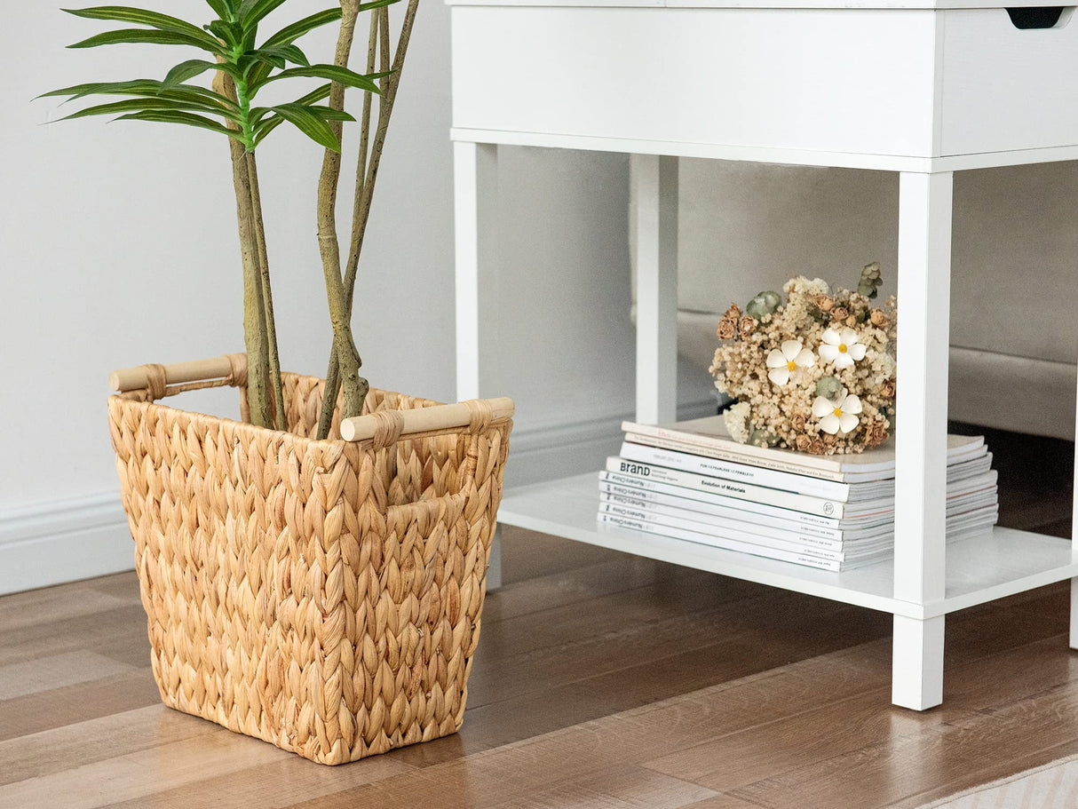 StorageWorks Wicker Waste Basket with Wooden Handles, Bathroom Trash Can, Wicker Trash Can for Bedroom, Office, Living Room, 12 Liters, 1 Pack StorageWorks