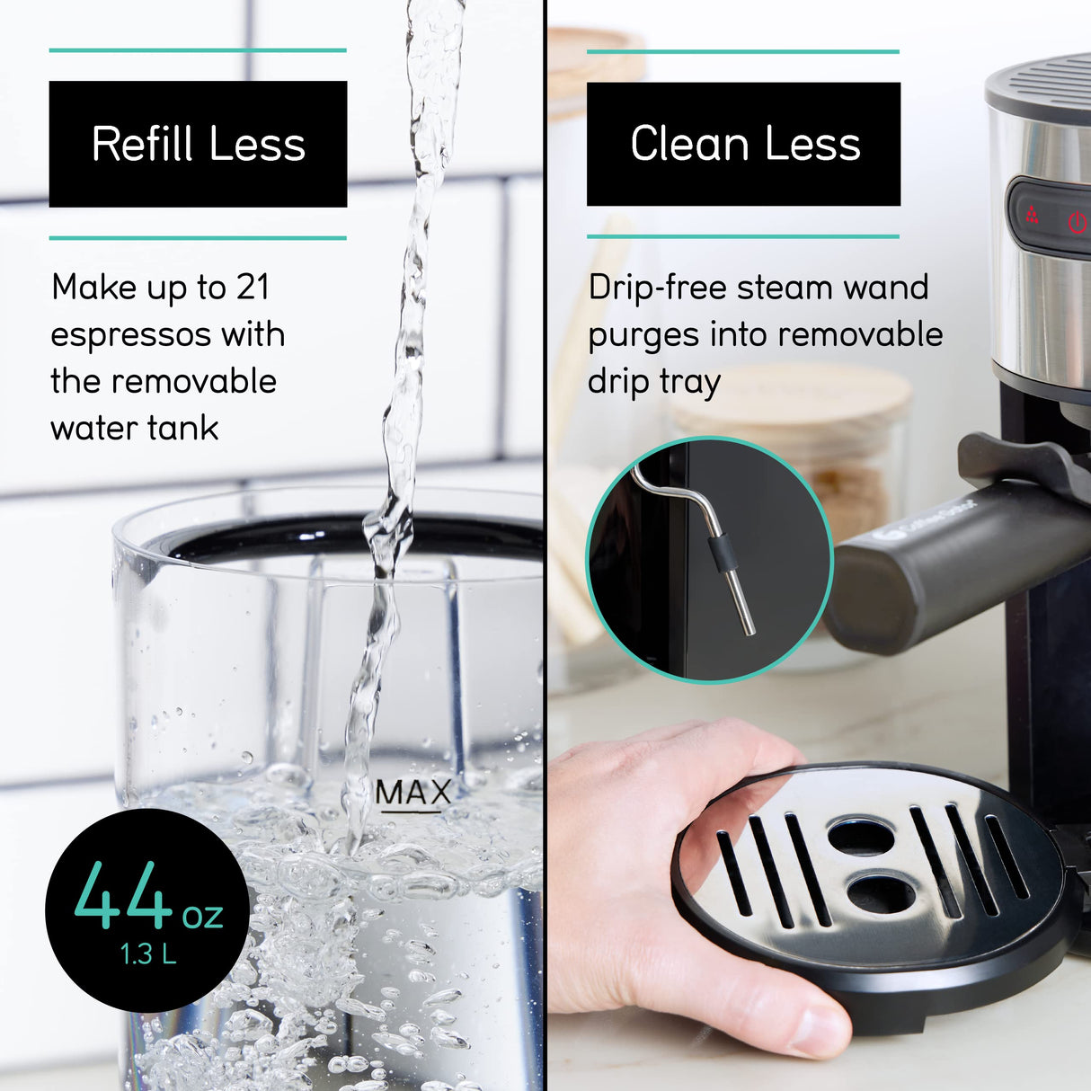 Coffee Gator Espresso Machine, Quick-Brew Espresso Maker with Milk Frother & 1.3 Liter Removable Water Tank Coffee Gator