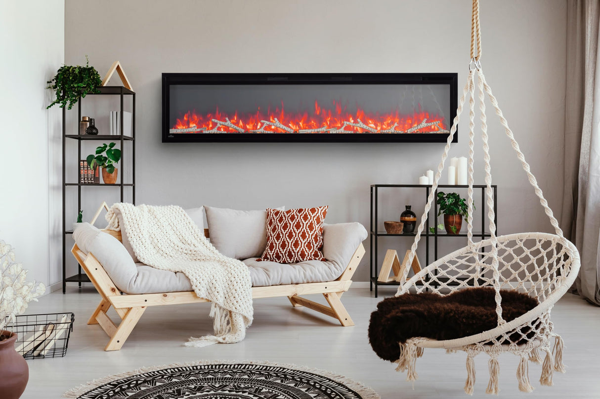 Napoleon Entice 72 - NEFL72CFH - Wall Hanging Electric Fireplace, 72-in, Black, Glass Front, Glass Crystal Ember Bed, Multiple Flame Colors, Remote Included Napoleon