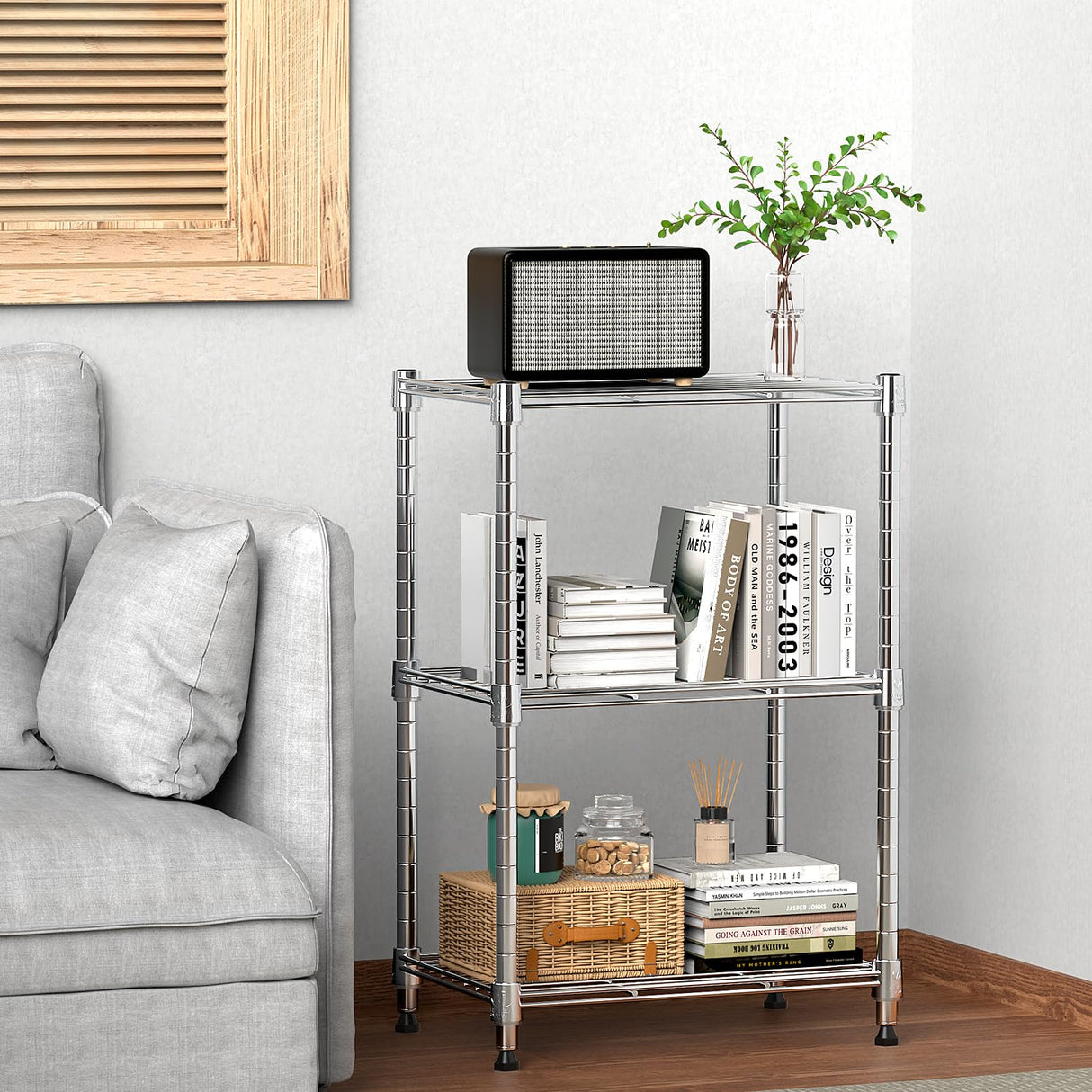MZG 450 lbs Wire Storage Shelving 3-Tier Utility Shelving Unit Steel Organizer Wire Rack for Home,Kitchen,Office,Chrome(11.8" D x 17.7" W x 26.3" H) M MZG