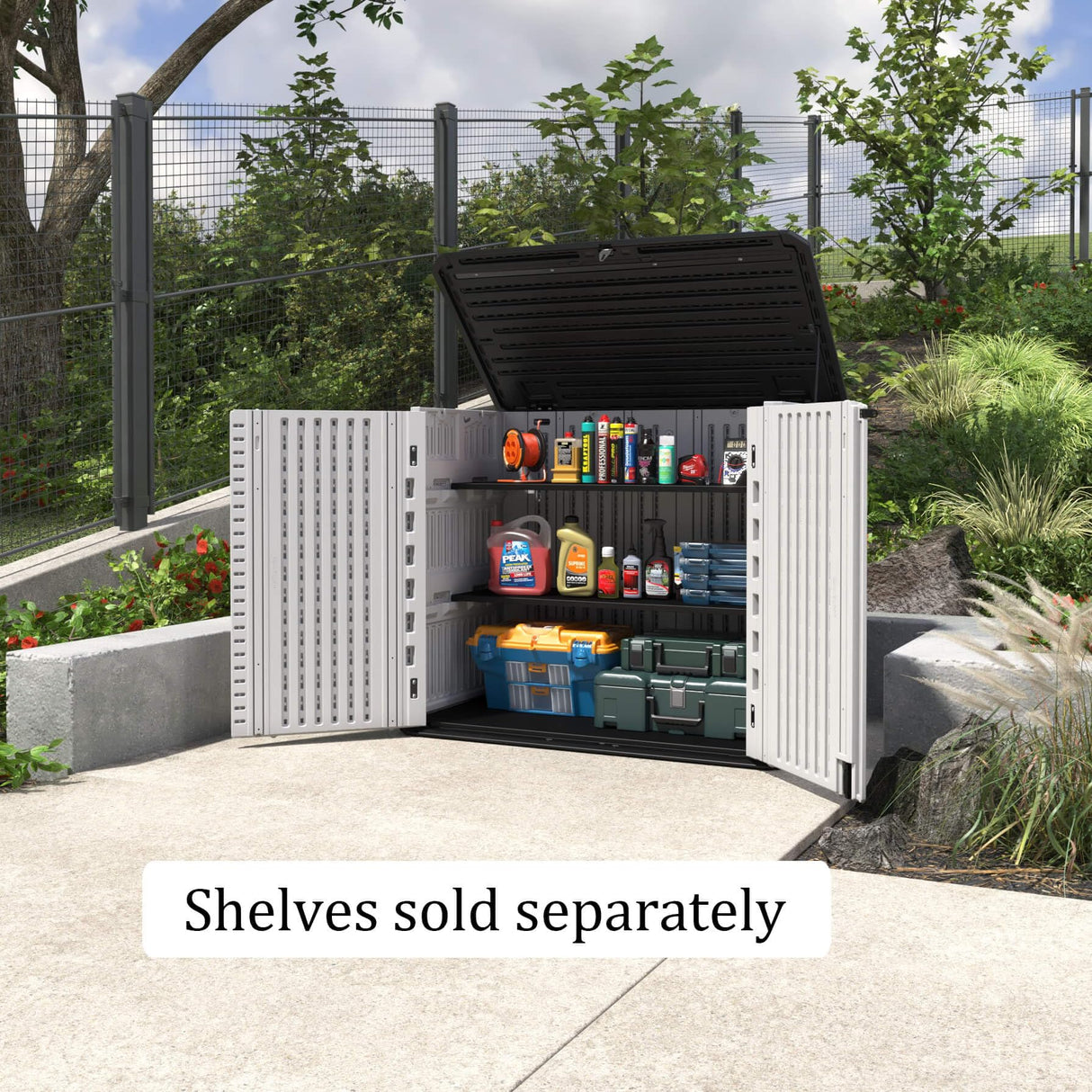 HOMSPARK Storage Shed Weather Resistance, Multi-Purpose Outdoor Storage Cabinet for Backyards and Patios, Horizontal Storage Shed for Lawnmower, Patio Accessories (White 1, Large - 26 cu.ft) HOMSPARK