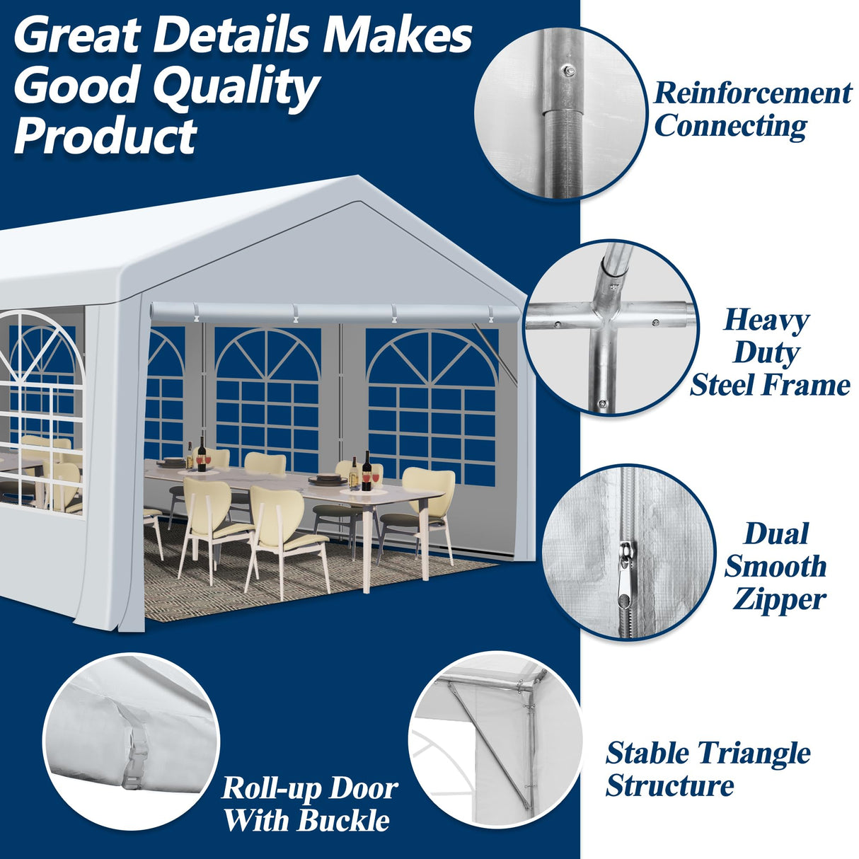 COVERONICS Outdoor Canopy Party Tent, 20'X40' Patio Party Tent with Rollable Sides and 4 Sandbags, Heavy Duty Steel Frame Carport Gazebo Event Tent Perfect for Wedding, Birthday Party, Outdoor Event COVERONICS