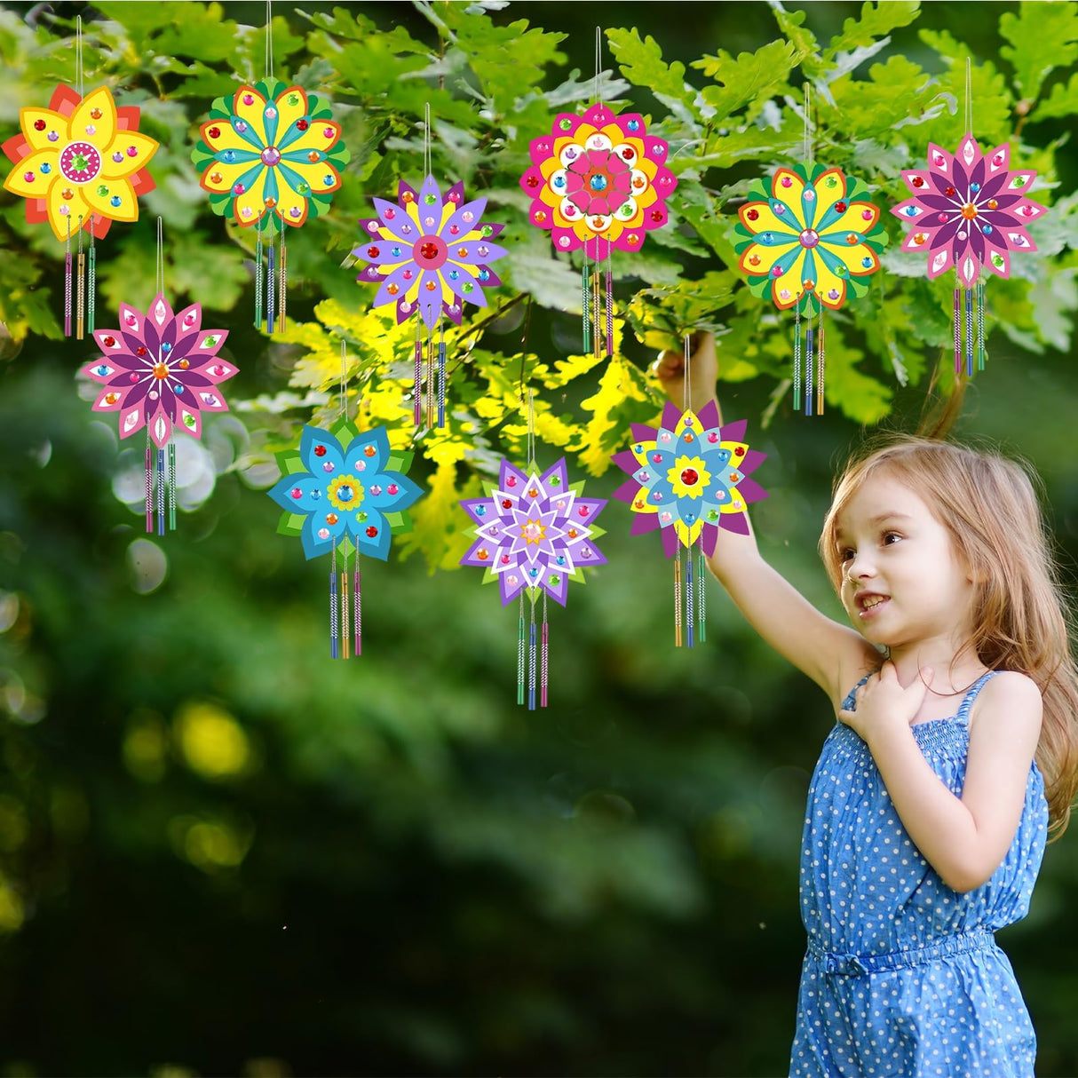 gisgfim 16 Pack Lotus Flower Wind Chime Crafts Kits for Kids Make Your Own Mandala Wind Chime Wooden DIY Arts and Crafts Decoration for Xmas Party School Classroom Decorations Supplies Birthday Favors gisgfim