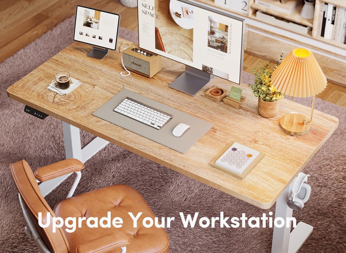 BANTI 55'' Standing Desk, Electric Stand up Height Adjustable Home Office Table, Sit Stand Desk with Splice Board, Maple BANTI