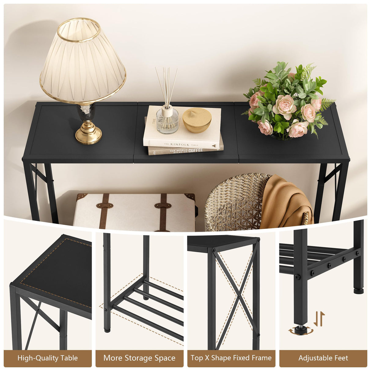 Tajsoon Console Table, 2-Tier Entryway Table,41.8”L Narrow Sofa Table with Shelves, Entrance Table for Hallway, Entryway, Living Room, Foyer, Corridor, Office, Black Tajsoon