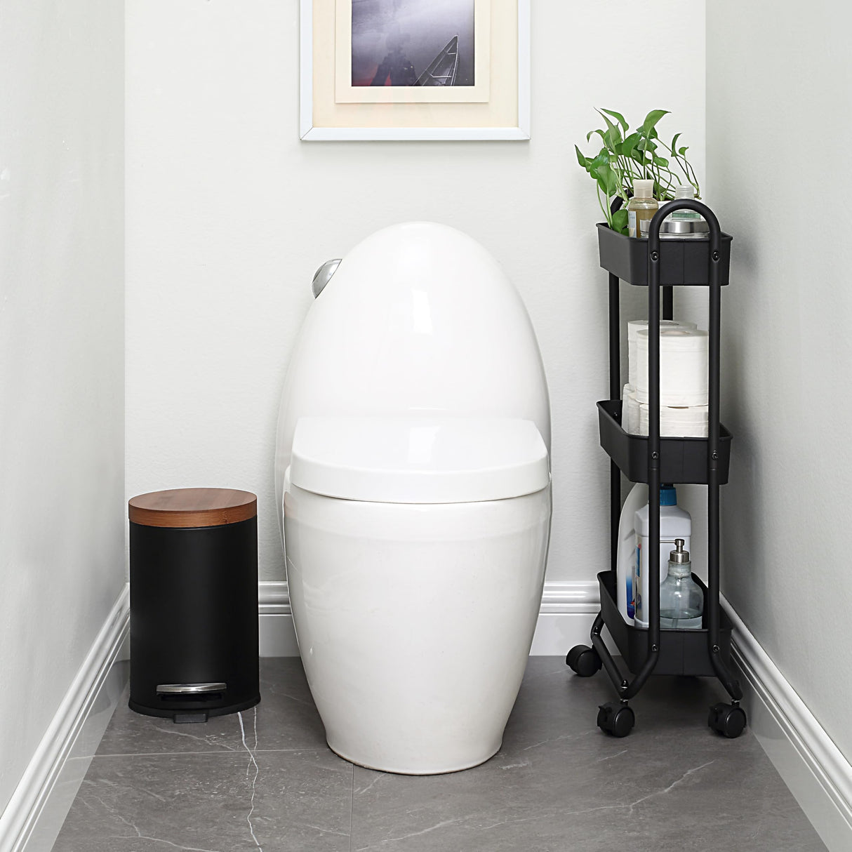 SunnyPoint Slim Rolling Storage Cart, 3 Tier Bathroom Storage Organizer Bathroom, Laundry Utility Cart (Black) SunnyPoint