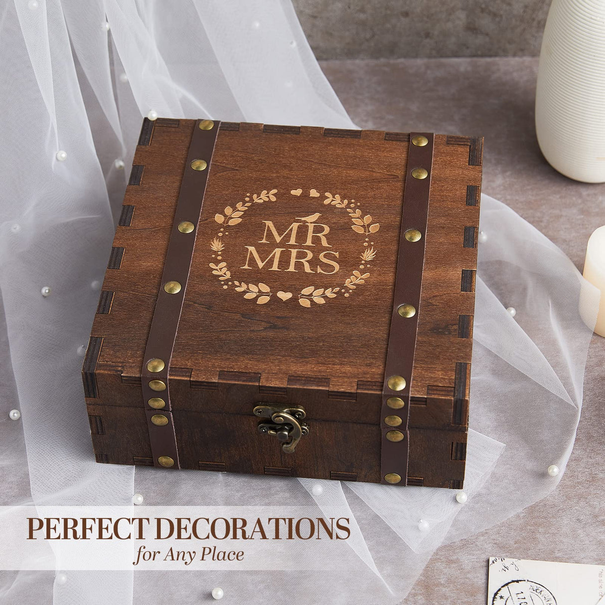 AW BRIDAL Wedding Keepsake Box with Lids Wood Memory Box Bridal Shower Gifts Wedding Engagement Gifts for Couples Mr Mrs Storage Gift Box AW BRIDAL