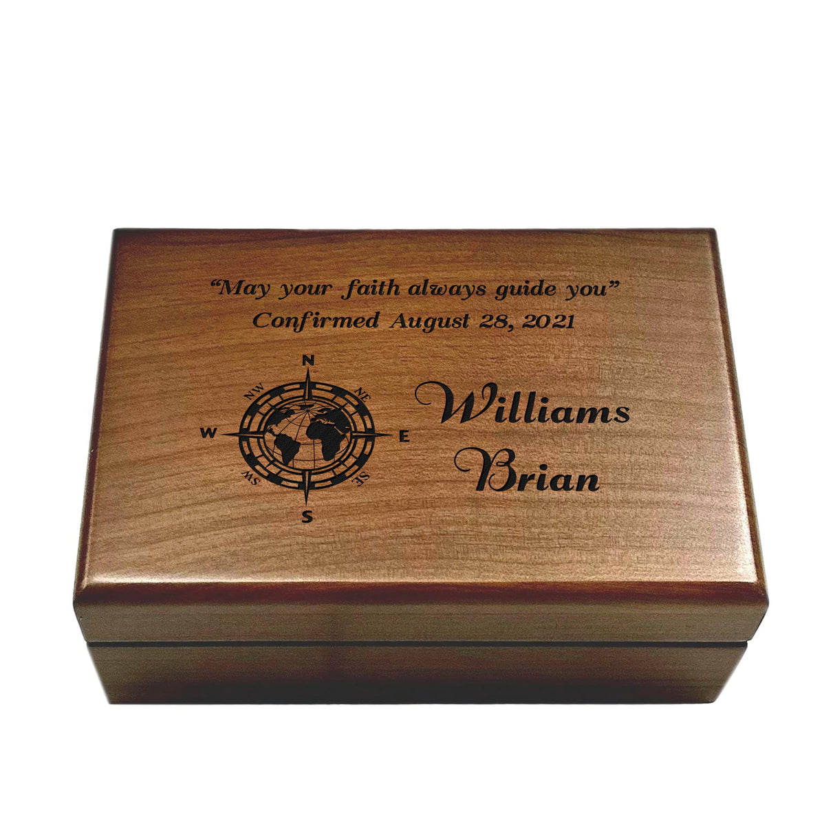 Engraved Confirmation Wooden Box, Compasses with Scripture for First Communion Keepsake Box, Baptism Gift for Godchild, Bible Verse Gift Aspera Design