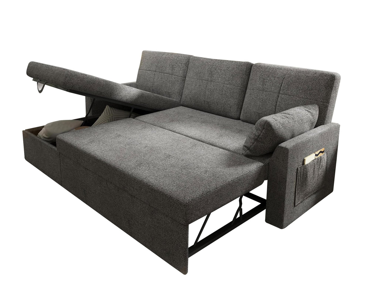 VanAcc Sleeper Sofa, Sofa Bed- 2 in 1 Pull Out Couch Bed with Storage Chaise for Living Room, Sofa Sleeper with Pull Out Bed, Grey Linen Couch VanAcc