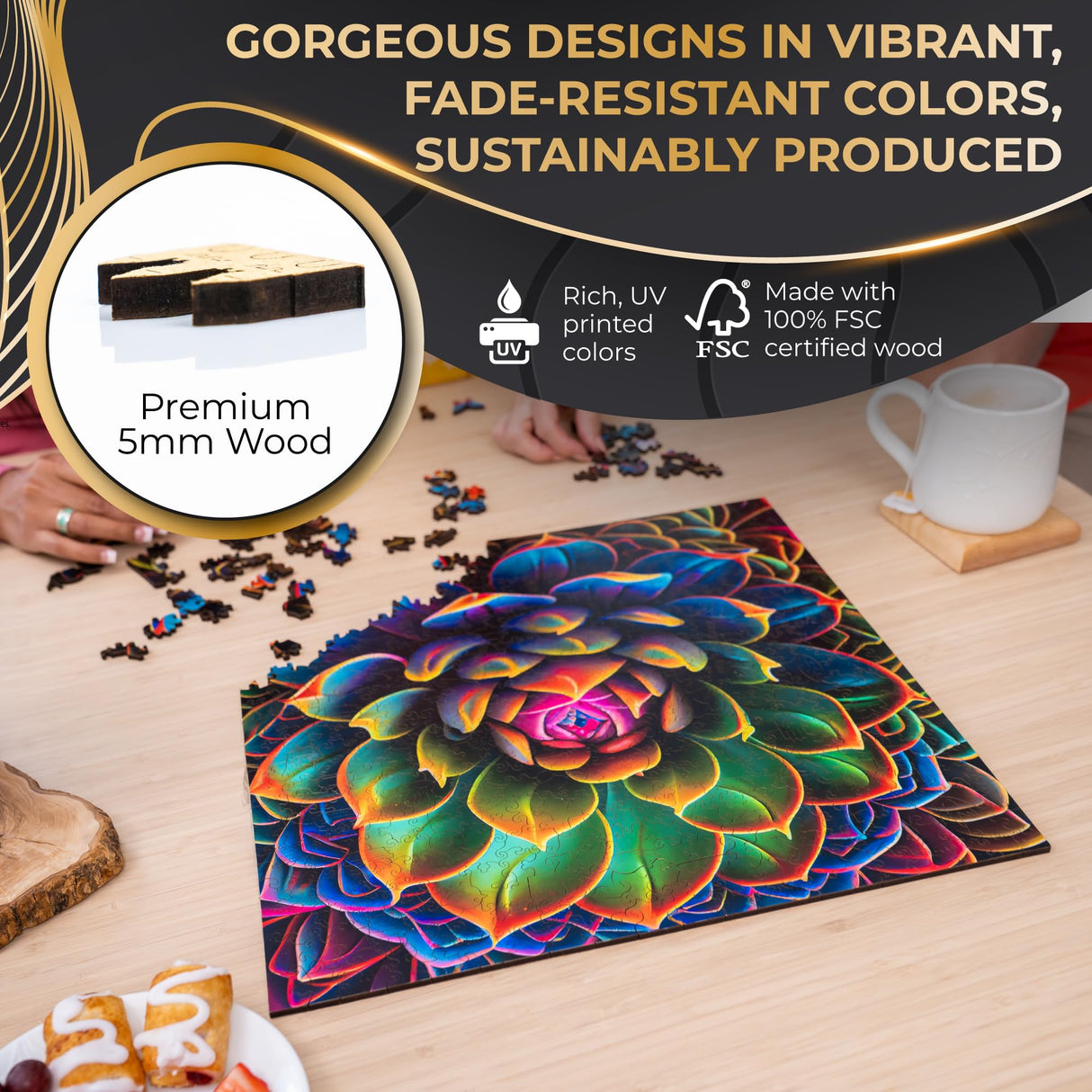 ZenChalet - Simply Succulent 500 Piece Jigsaw Puzzles - Giftable Wood Jigsaw Puzzles Adult - Distinctive Premium Gifts, Cool Puzzle Brain Teaser - Rompe Cabezas Adultos 500 ZenChalet