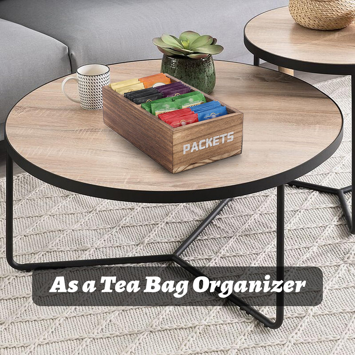 BSTKEY Seasoning Packet Organizer, Food Packet Storage Organizer with 4 Compartments, Wooden Storage Caddy for Kitchen Pantry Cabinet, Farmhouse Kitchen Organization Bins for Snacks Spice Packets BSTKEY