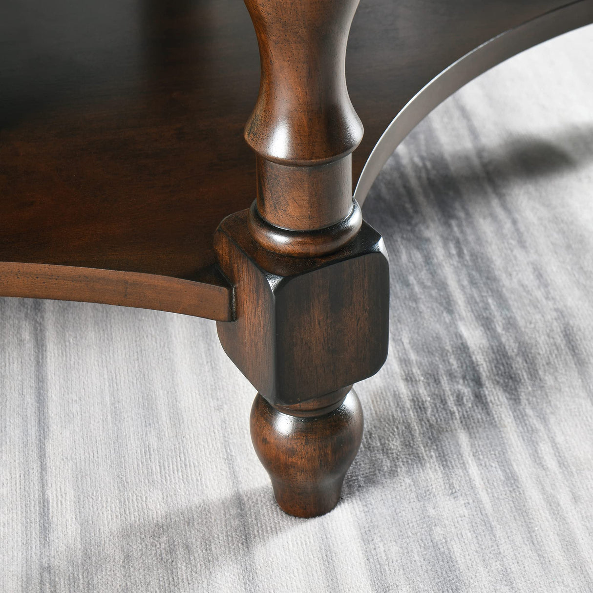 LEEMTORIG Oval Coffee Table for Living Room, 2-Tier Solid Wood Table with Storage Drawer, Victorian Antique Ellipse 45" Wx27.6 Dx18.2 H, Easy Assembly, Dark Walnut, KFZ-2233-DC LEEMTORIG