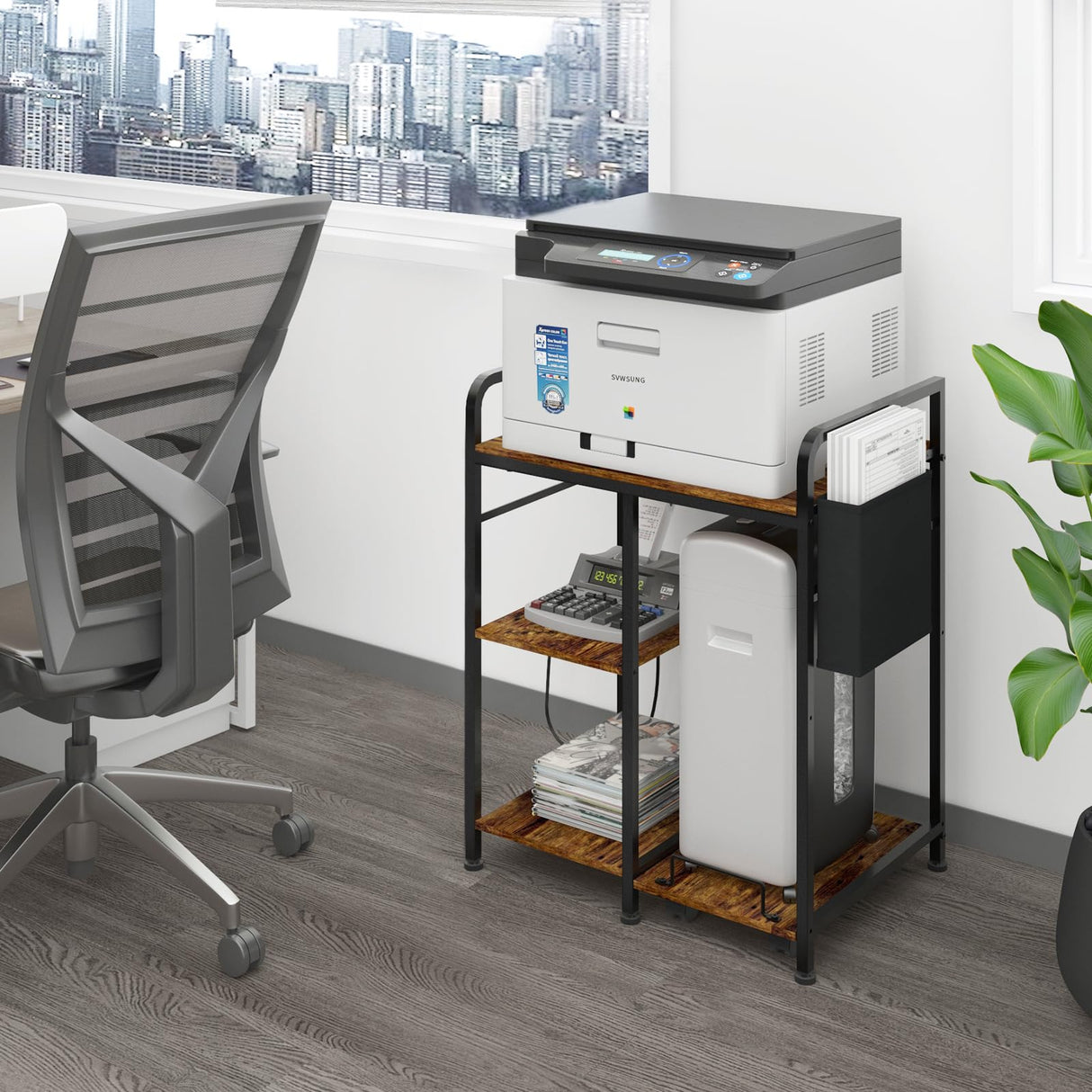 Home Printer Stand with Charging Station, 24x18 Inches Stands for Large Printer, Printer Shredder Stand with Storage for Home Office, Table for Fax Machine/PC Tower (Rustic Brown) SEDEGN