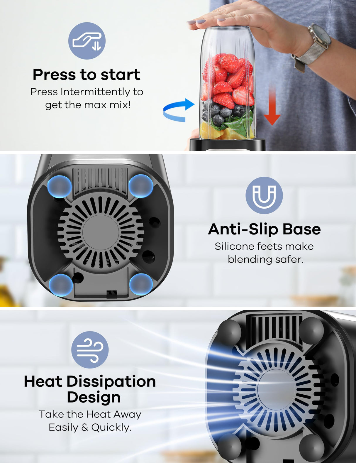 Ganiza Blender for Smoothies, 14Pcs Personal Blender for Shake and Smoothies for Kitchen with 3 Portable Blender Cups (1x24oz & 2X17oz), Single Serve Smoothie Maker, Nutritious Recipe Smoothie Blender Ganiza