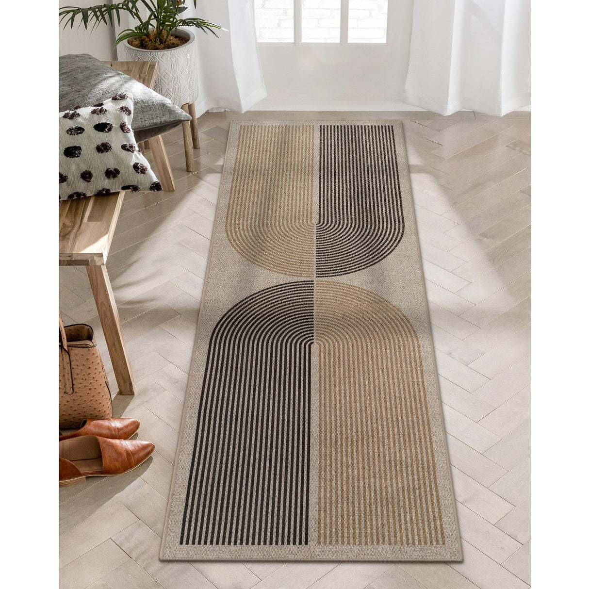 Lahome Modern Rainbow Easy Jute Rug, 2x6 Kitchen Runner Washable Rug Runners for Hallways Farmhouse Carpet Runner, Non Slip Indoor Outdoor Runner Rug Contemporary Door Mat for Laundry Porch Lahome
