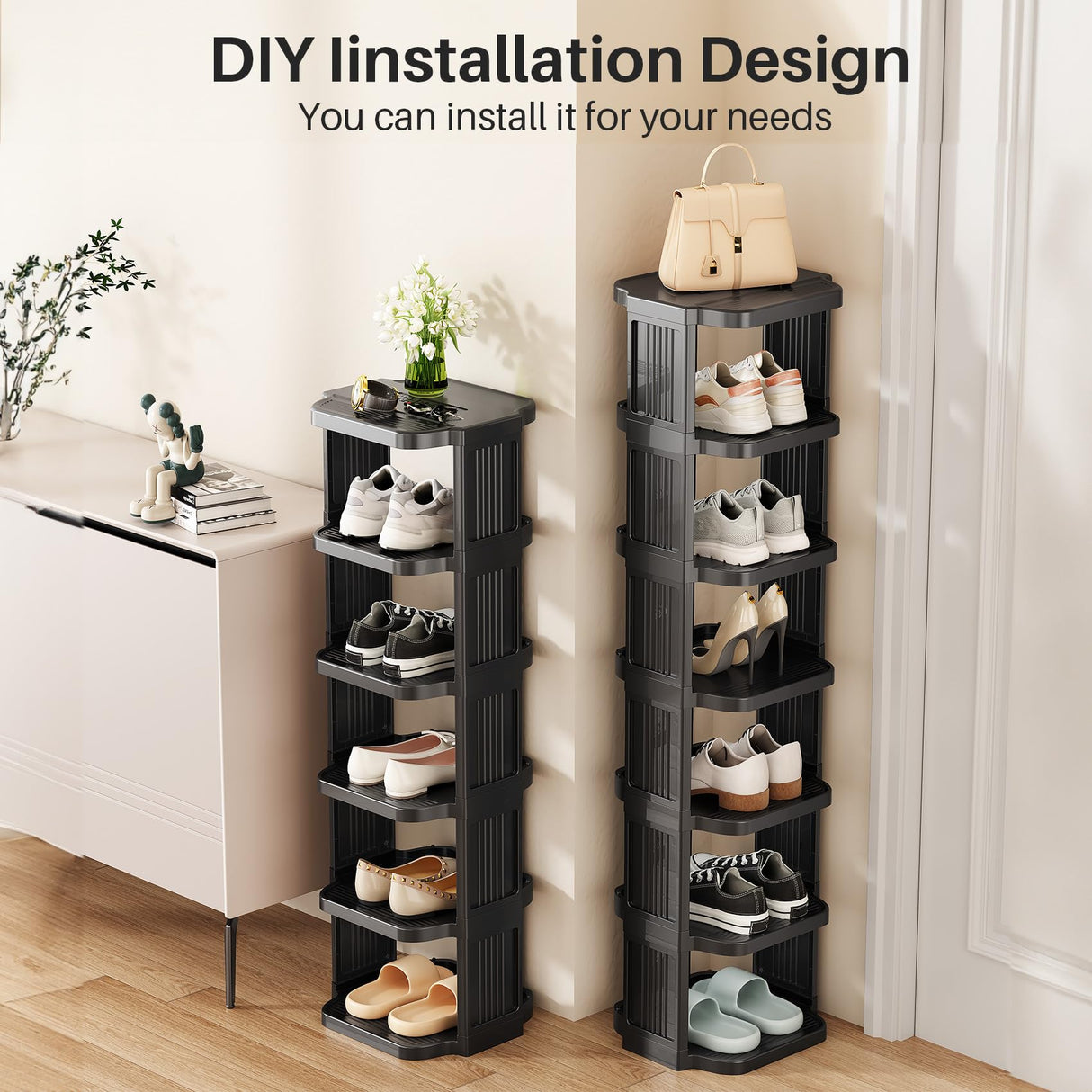Kitstorack Vertical Shoe Rack: 8 Tiers Stackable Shoe Rack for Closet DIY Free Standing Shoe Organizer Small Shoe Shelf for Small Spaces and Narrow Spaces Plastic Kitstorack
