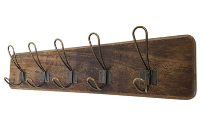 WRIGHTMART Rustic Farmhouse Wall Mounted Coat Rack – 24” Reclaimed Wood Board with 5 Heavy Duty Hooks, Natural Finish, Handcrafted Storage for Entryway, Hallway, or Bedroom
