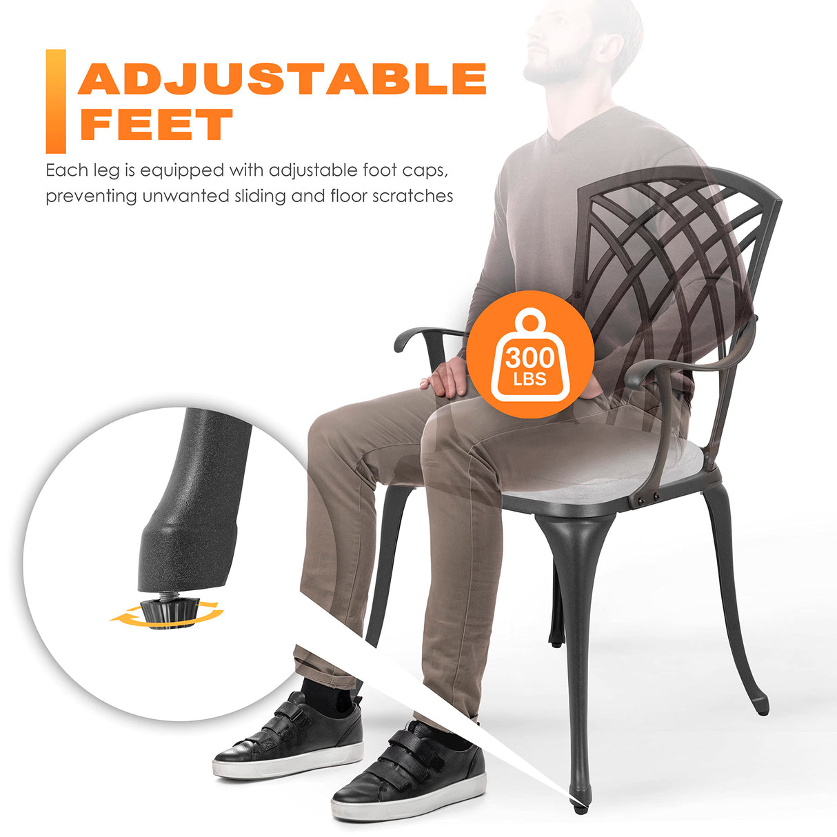 NUU GARDEN Bistro Set 3 Piece Outdoor Cast Aluminum Patio Bistro Set Patio Table and Chairs Set of 2 with Umbrella Hole and Gray Cushions, Black NUU GARDEN