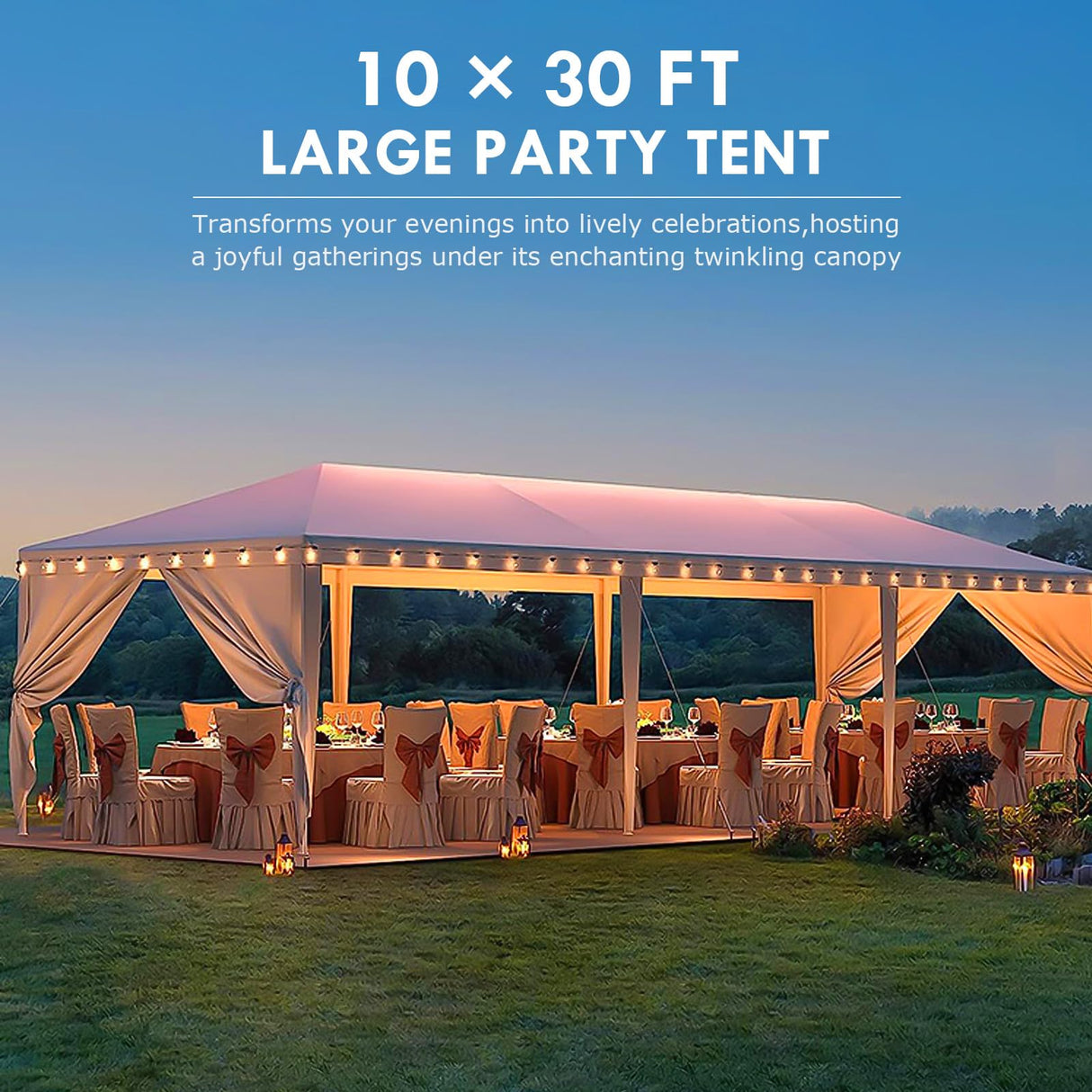 2025 Upgraded 10'x30' Party Tent, Outdoor Tents for Parties, Wedding, Birthday, Large Canopy Tent with Walls and Transparent Windows, White Event Gazebo Tent for Backyard, Garden, Patio, 8 Sidewalls ELOMBR