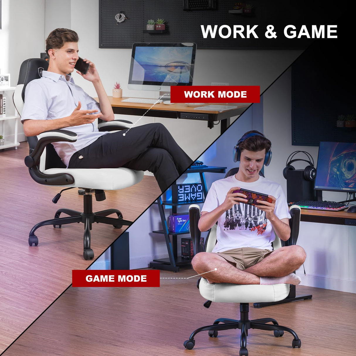 GTPLAYER Gaming Chair,Ergonomic Computer Desk Chair with Footrest and Massage Lumbar Support, High Recliner Chair with 360° Swivel Seat and Headrest (White) GTPLAYER