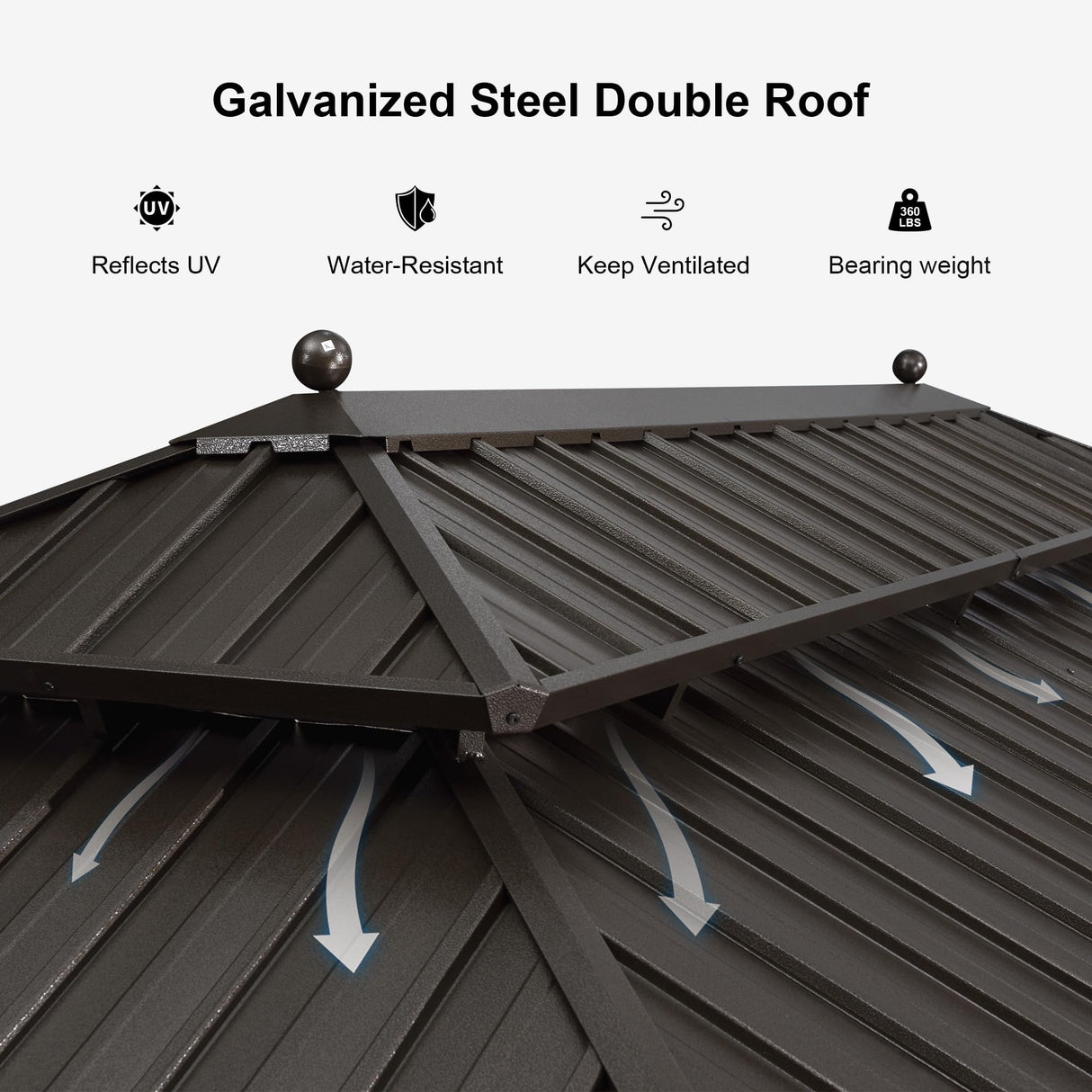 PURPLE LEAF 11' X 15' Outdoor Hardtop Gazebo Patio Wide Aluminum Frame Metal Double Roof with Heavy Duty Netting and Curtains for Permanent Hard Top Pavilion Screen, Khaki PURPLE LEAF