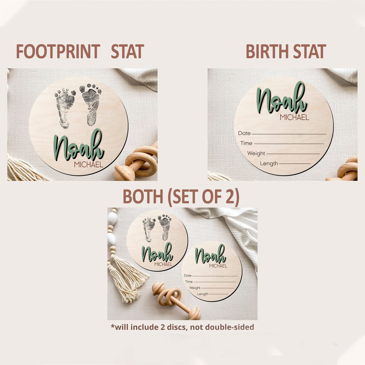 NAZENTI Personalized Wooden Baby Name Announcement Signs, Custom Baby Name Sign, Birth Announcement And Footprint Sign For Hospital, Baby Girl Or NAZENTI