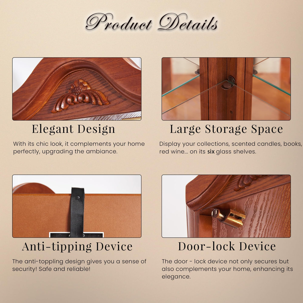 CKEASEAN 72" H Lighted Curio Cabinet with Light Blub, Glass Display Cabinet with 6 Adjustable Shelves, Tempered Glass Doors, Corner Wine Cabinet Storage Rack for Bar and Liquor Storage (Oak) CKEASEAN