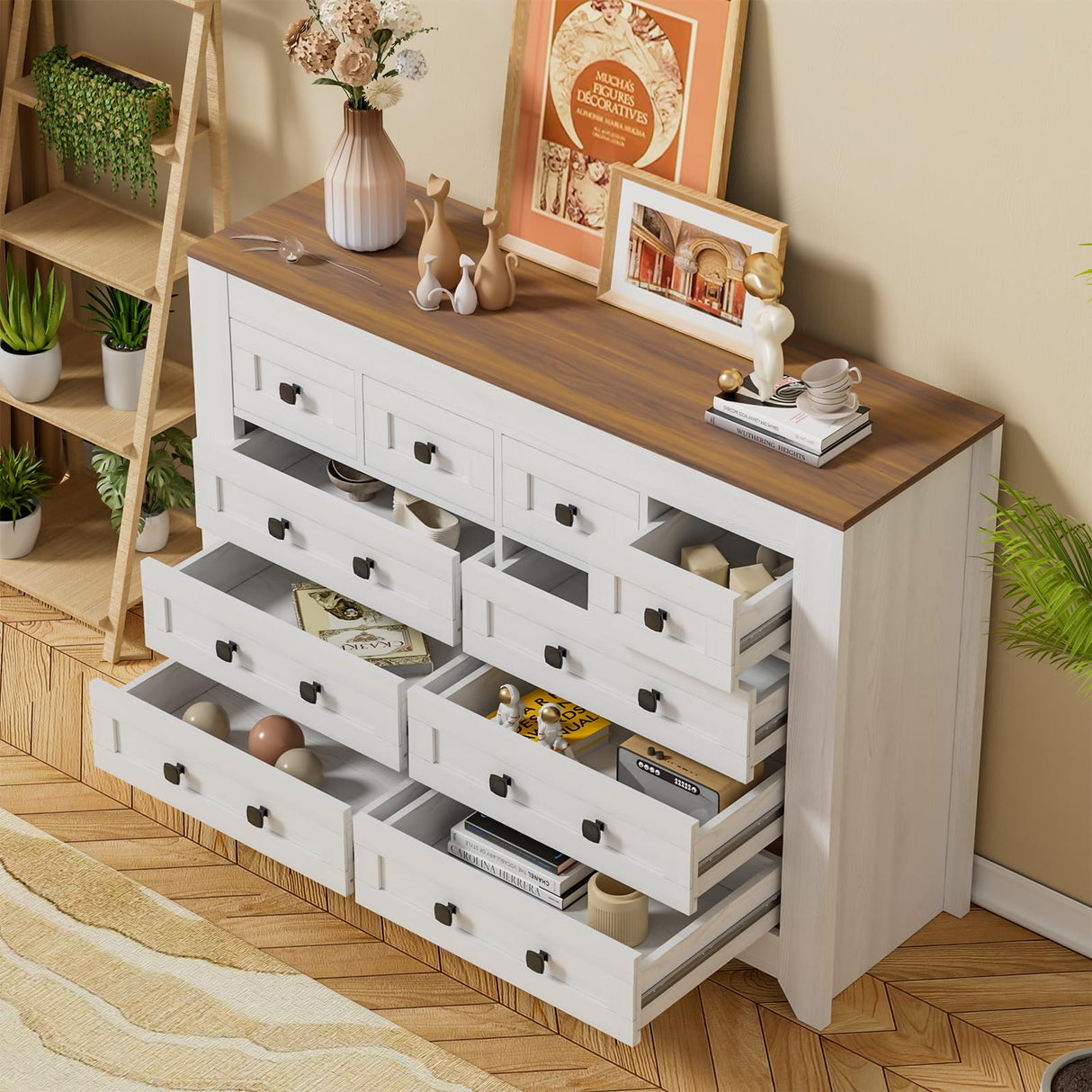 PAKASEPT 10 Drawers Dresser, Farmhouse Dresser for Bedroom, Wood Dressers & Chests of Drawers White Dresser Closet Organizers for Bedroom,Hallway PAKASEPT