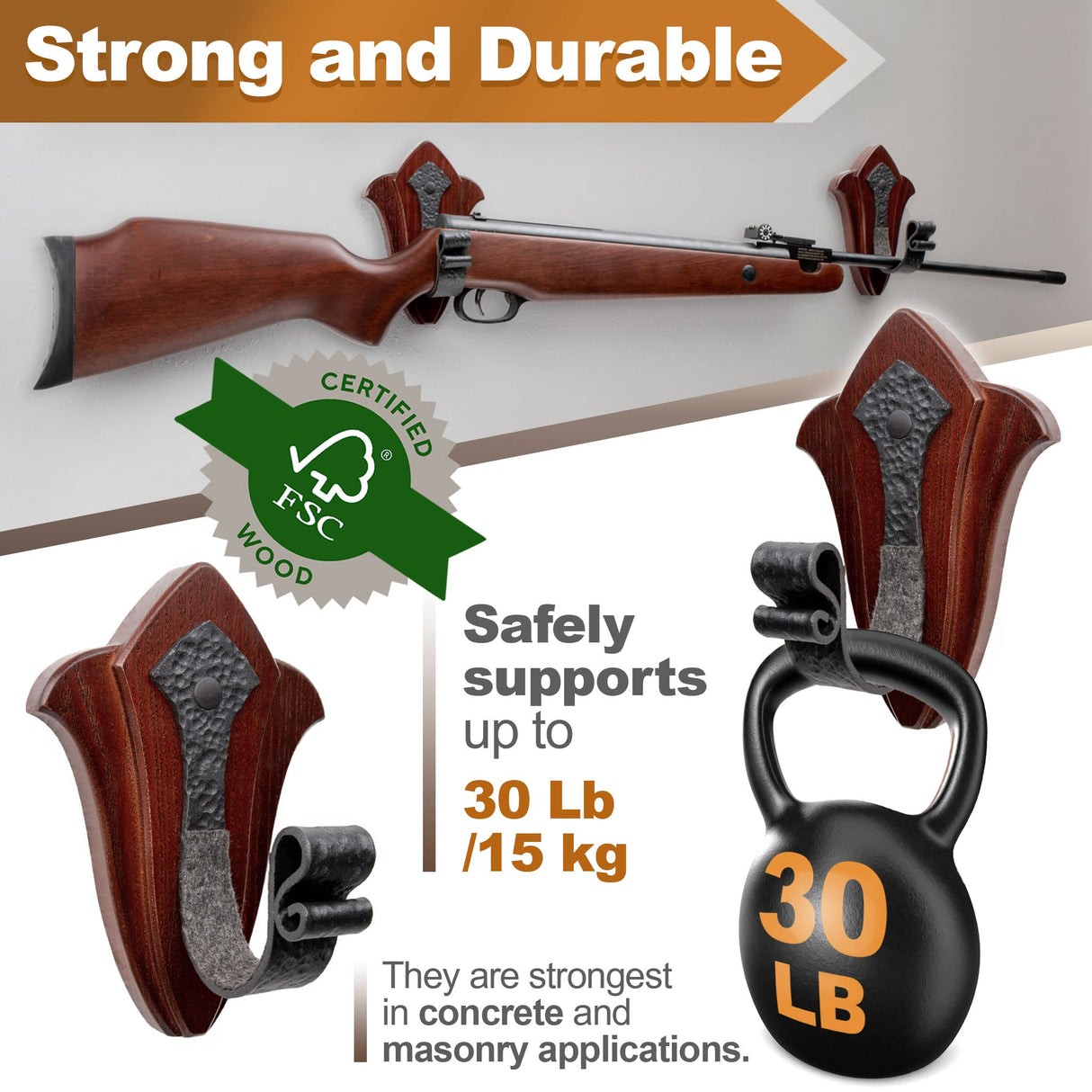 TESLYAR Gun Holder Wall Mount Ash Wood Wooden Gun Hanger Hook Stand Rack Gun Hanger Hardwood TESLYAR