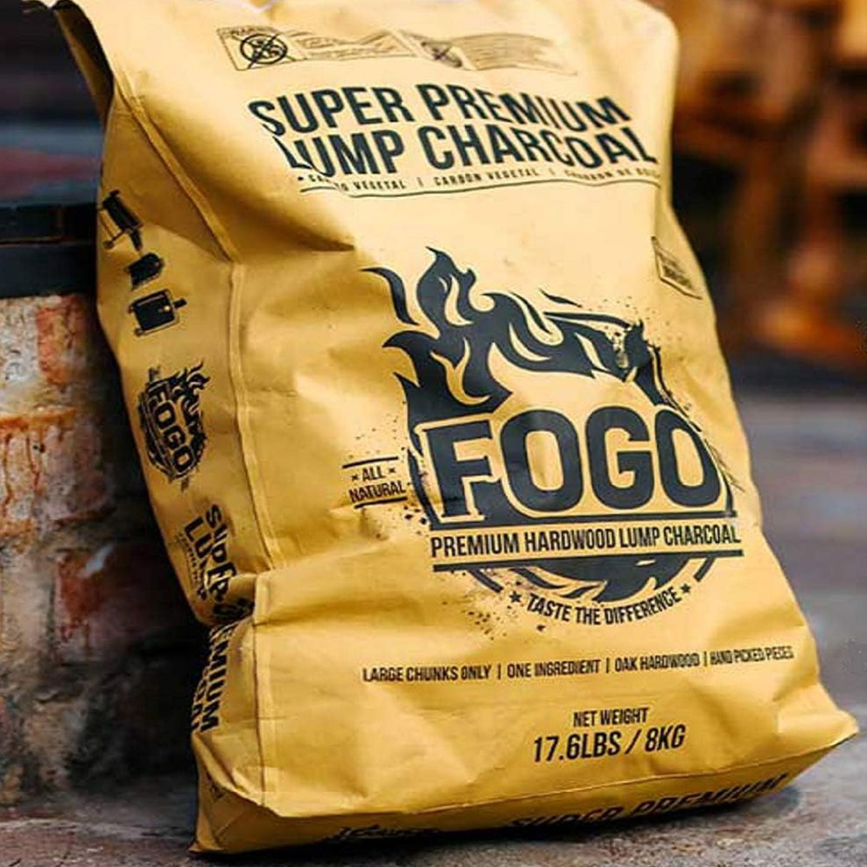 FOGO Super Premium Oak Restaurant Quality All-Natural Large Sized Hardwood Lump Charcoal for Grilling and Smoking, 17.6 Pound Bag FOGO