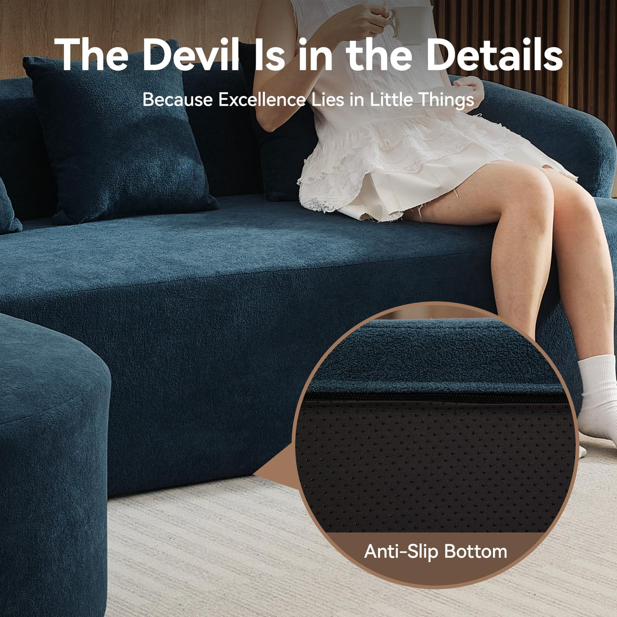 104.3" Boneless Curved Couch, l Shaped 4-Seater Cloud Couch with Deep Seat Chaise, Oversized Curved Sofa, Chenille Modular Sectional Couches for Living Room, No Assembly, Blue Abbrevi