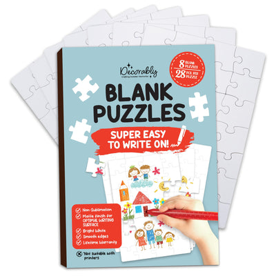 Decorably 8 Pack Plain Puzzle Pieces for Crafting Set with Matte Finish, 28pcs Each 5.5x8in Blank Make Your Own Puzzles for Kids Activities, Arts &Crafts, DIY Projects