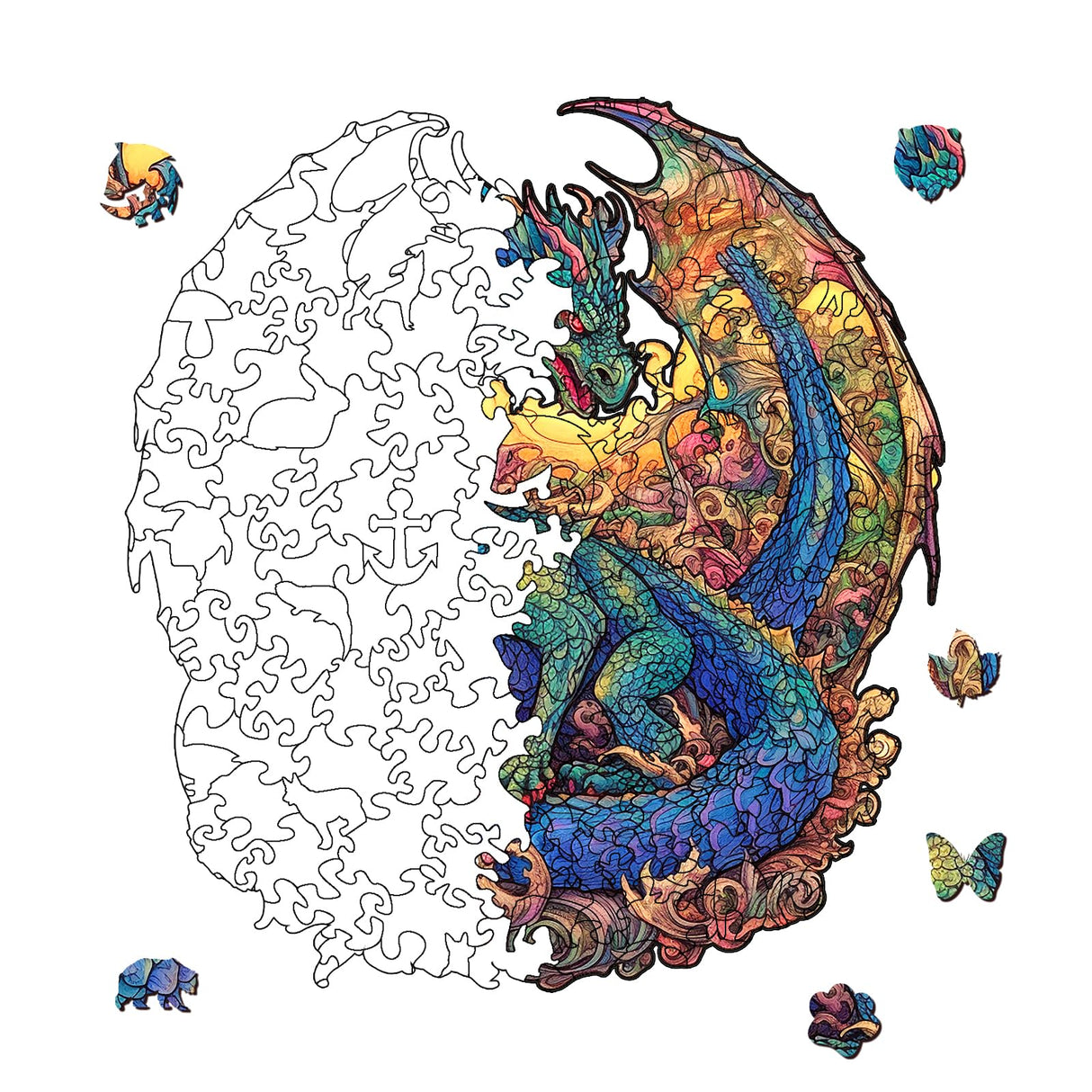 Dragon Wooden Puzzles for Adults Kids, Unique Animal Shaped Cool Wooden Jigsaw Puzzles, Premium Box Wood Cut Puzzles for Teens, Best Family Ideas (L-11.8 * 11.2 in-229pcs) AIMPUZZLE