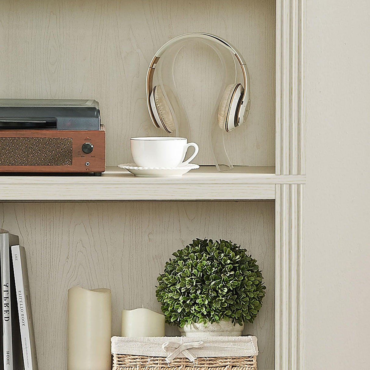 JAHRSTIM 5-Tier Adjustable Bookshelf in Cream - Versatile Storage Organizer for Home and Office JAHRSTIM