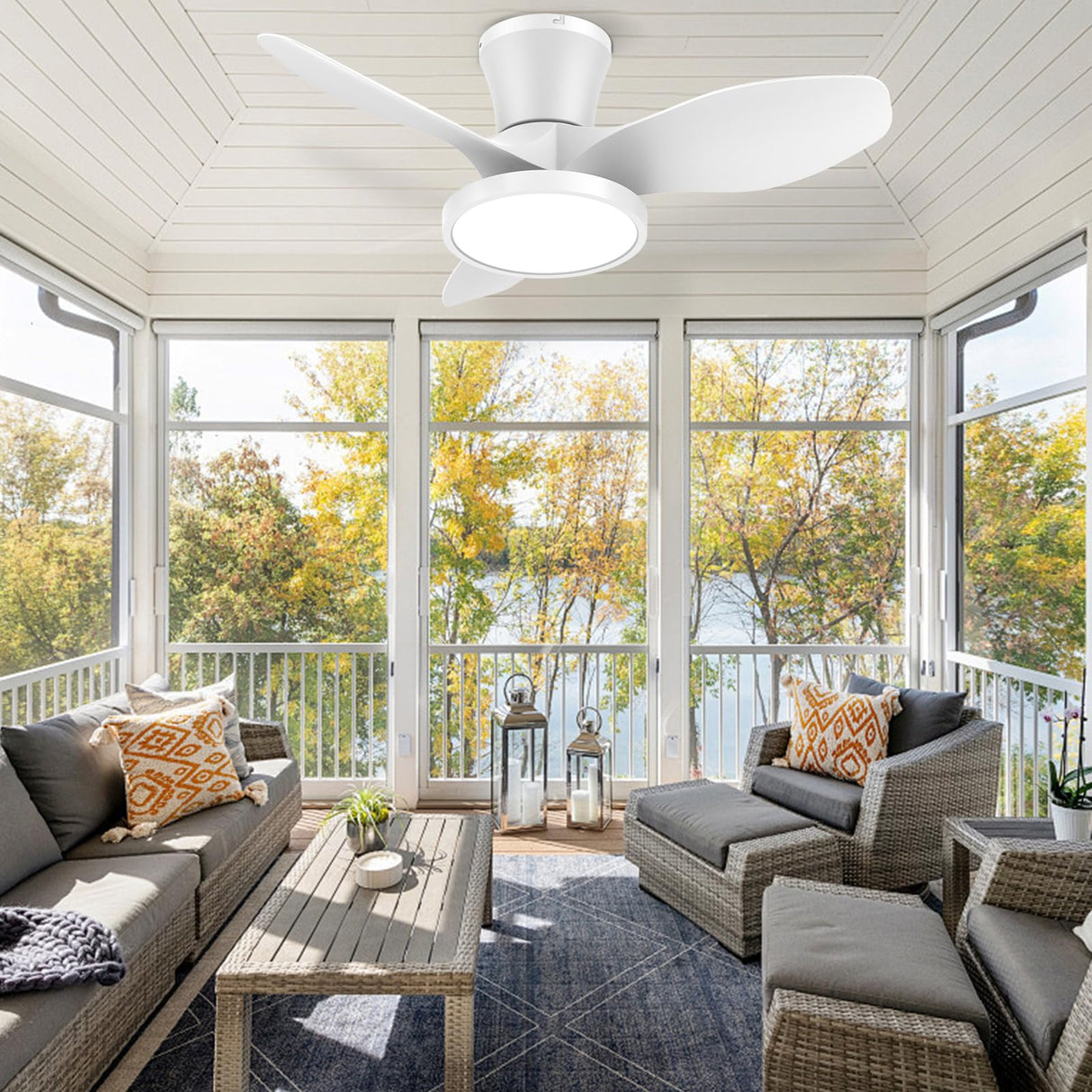 ocioc Quiet Ceiling Fan with LED Light DC motor 32 inch Large Air Volume Remote Control White for Kitchen Bedroom Dining room Patio ocioc