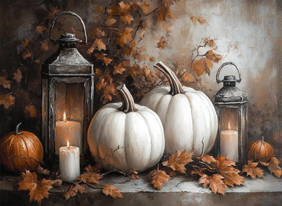 Diamond Art Kits for Adults Beginner, Autumn Pumpkin Fall Leaf DIY Modern Diamond Painting Kits 5D Diamond Dots Gem Art Crafts with Tools,Round Full Drill Crafts for Home Wall Decor&Gift-12x16in