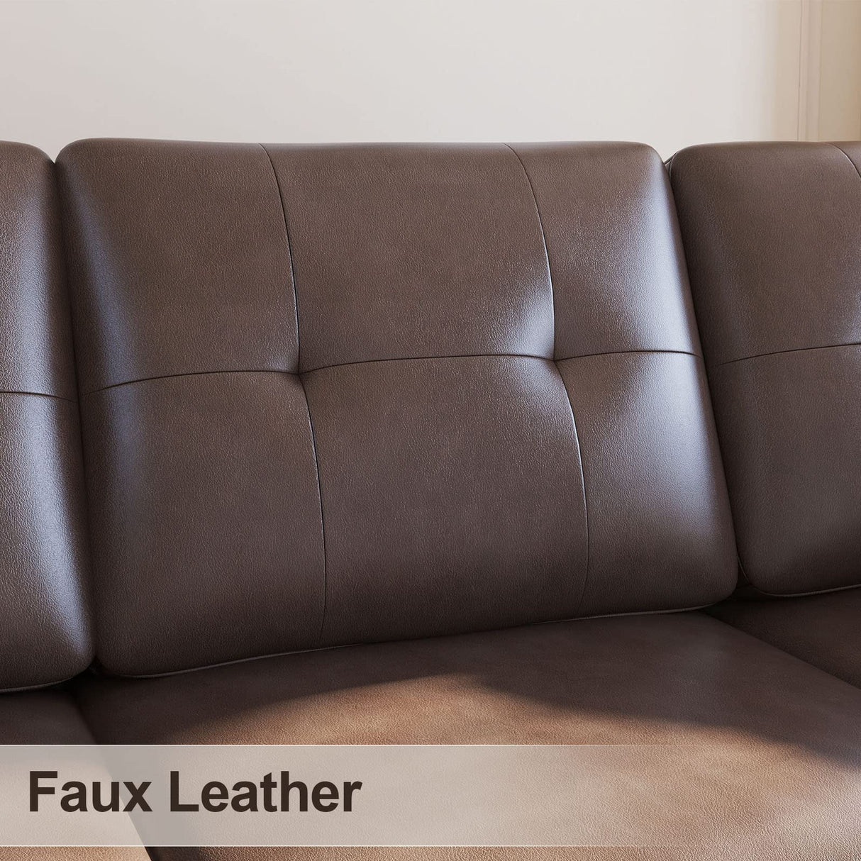 HONBAY Faux Leather Sectional Sofa, Convertible Sectional Couch L Shaped Couch Sofa for Small Space, Brown HONBAY