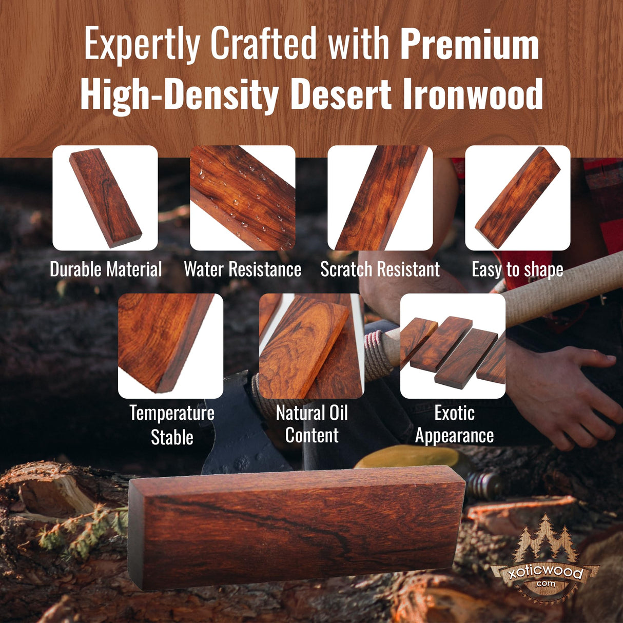 IECAP LLC Desert Ironwood Blank 1 Pack – Exotic Wood Block for Woodworking, Wood Carving, Turning Blanks, and DIY Crafts - Natural Hardwood Lumber – Handle Scales, Woodturning Blanks 10" x 4' x 1.5" IECAP LLC