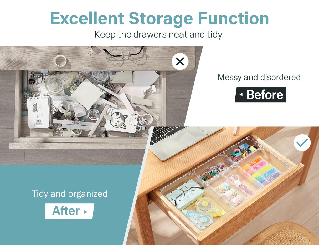 Kootek 9 Pcs Drawer Organizer Set, 4-Size Bathroom Vanity Trays Makeup Desk Dividers Versatile Storage Bins Clear Plastic Container for Dresser, Bedroom, Kitchen, Office Kootek