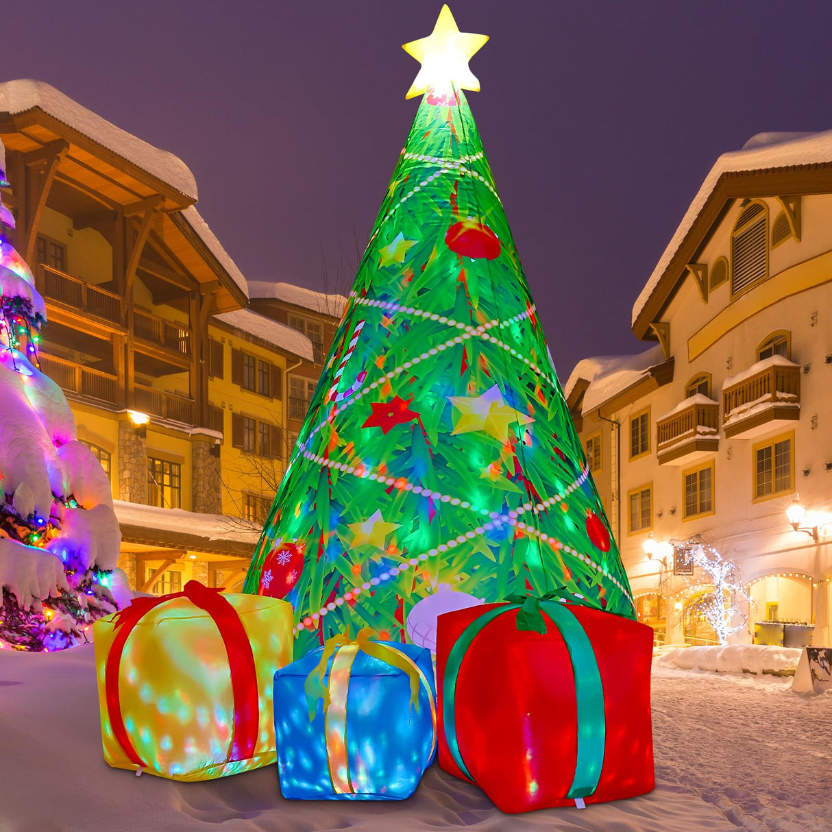 COMIN 7 FT Christmas Inflatables Tree Outdoor Decorations Blow Up Yard 3 Present Boxes with Built-in LEDs for Indoor Party Garden Lawn Decor COMIN