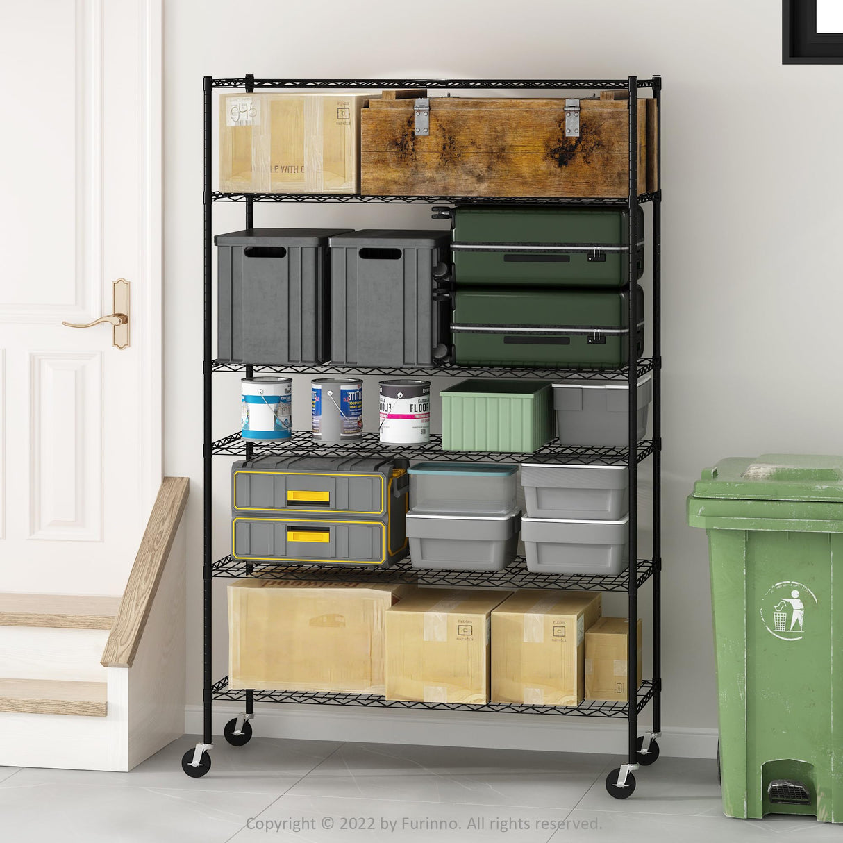 Furinno Wayar 6-Tier Metal Storage Shelf Rack, 48 x 18 x 78, Black Furinno