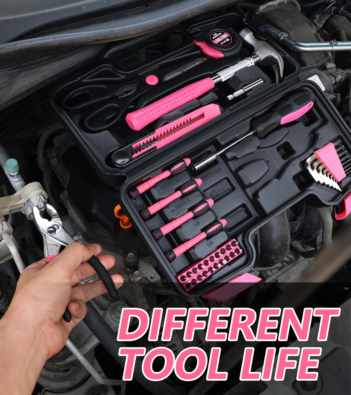 B BOSI TOOLS 40-Piece Pink Tool Set- General Household 40 PCS Hand Tool Kit with Plastic Toolbox Storage Case (Pink) B BOSI TOOLS