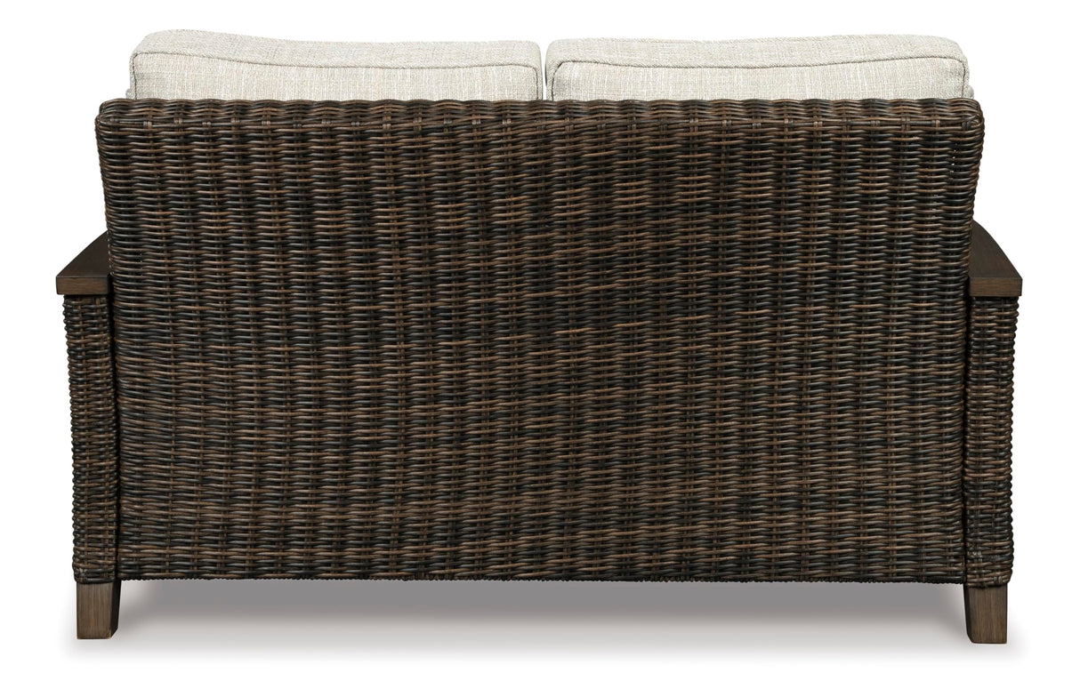 Signature Design by Ashley Paradise Trail Outdoor Loveseat with All Weather Cushions, Medium Brown Signature Design by Ashley