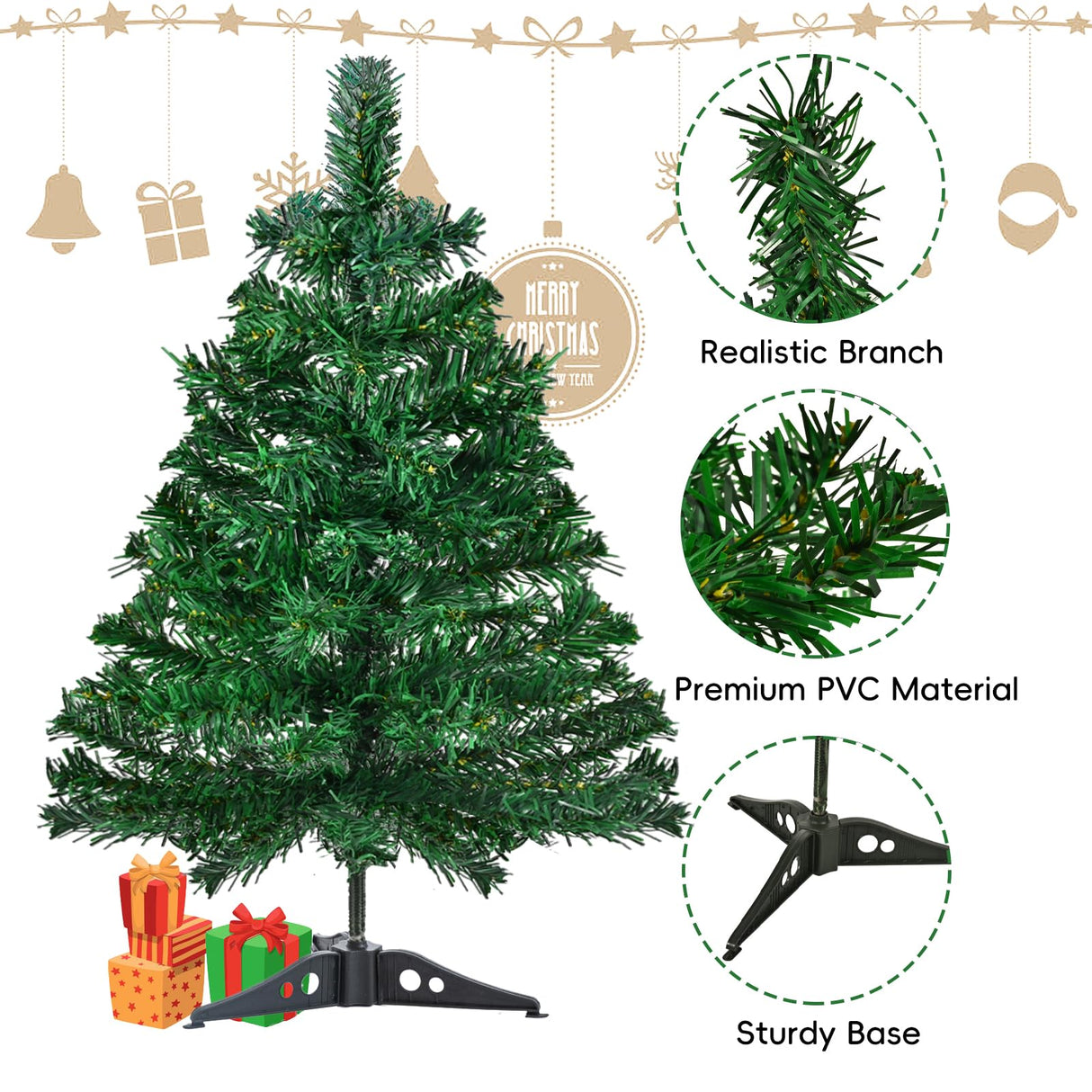 Gloreyan 22Inch Artificial Christmas Tree Green Tabletop Christmas Tree with Plastic Stand Mini Xmas Pine Tree for Party Supplies Indoor Outdoor Holiday Home Decoration Gloreyan