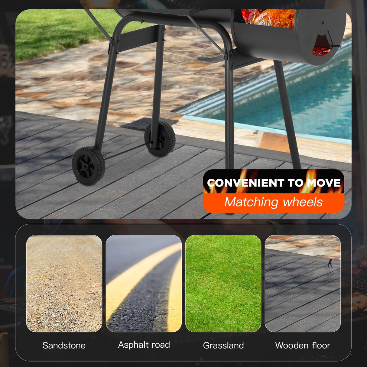 43-inch Charcoal Outdoor BBQ Grill - Portable Camping Grill for 6-10 People, Offset Smoker, Braised Roast, Patio and Backyard Picnic Grill PayLessHere