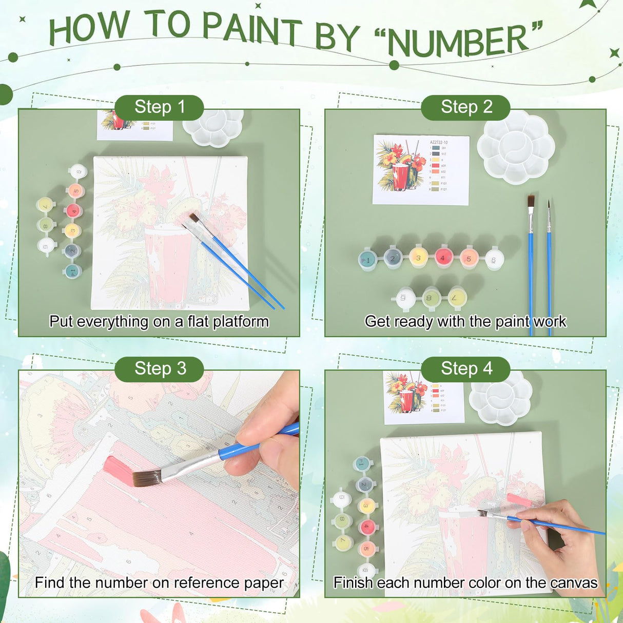 MotiMind 12 Sets Framed Paint by Number Kit for Adults with 12 Wooden Easels, 12 Disposable Apron, 12 Pigment 12 Brush, 12 Palette, DIY Acrylic Paint by Number Kits for Party(Summer) MotiMind