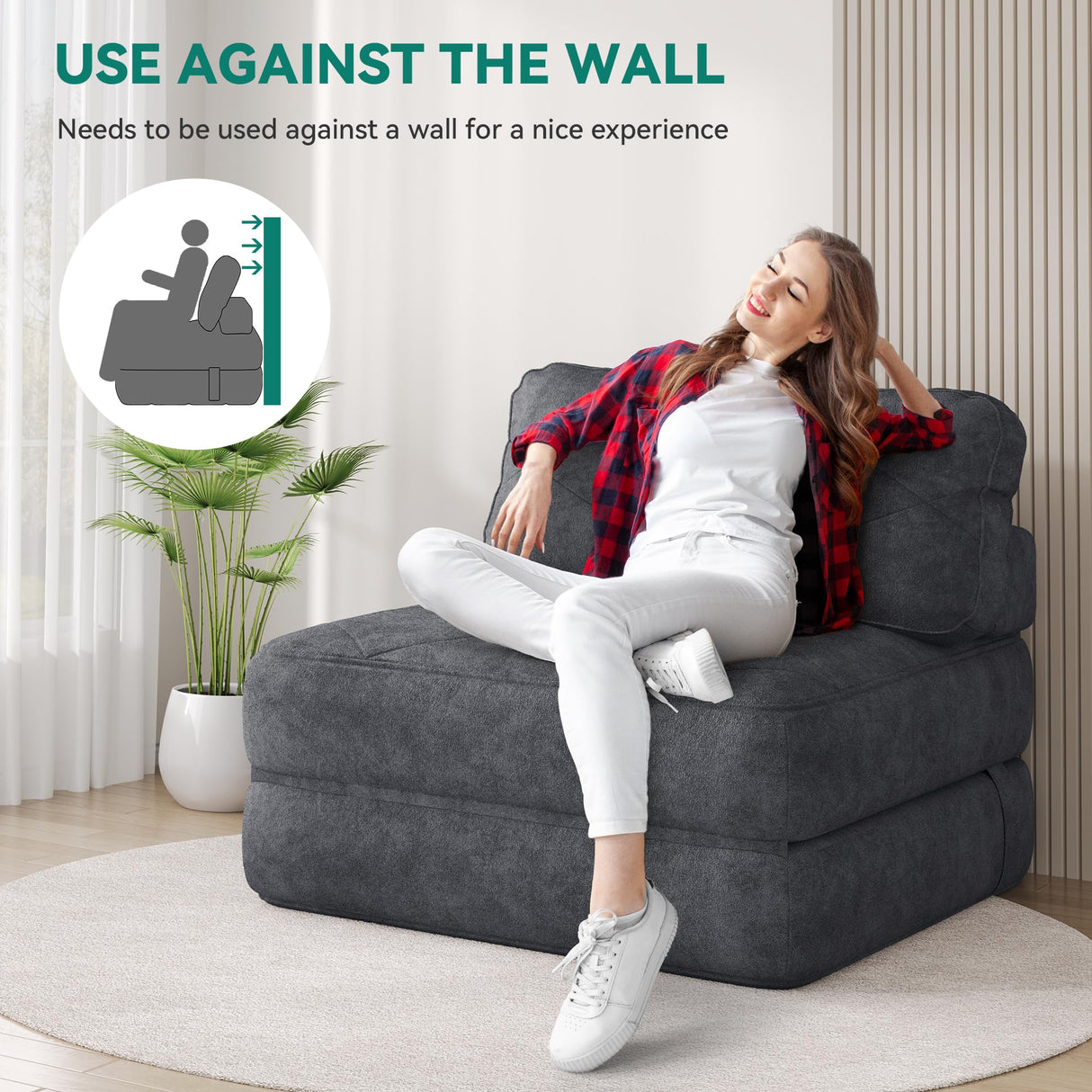 YITAHOME Folding Sofa Bed,New Upgrade Resilient Pocket Spring Cushion-Fold Out Chair Bed, Convertible Lazy Sleeper Chair with Back Support,Comfy Floor Sofa Lounge for Living Room, Bedroom, Dark Grey YITAHOME